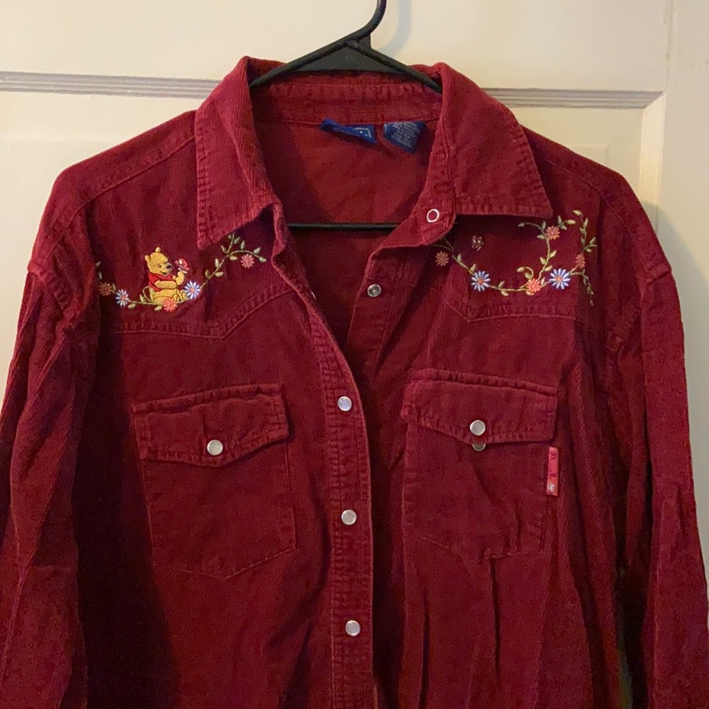 winnie the pooh embroidered corduroy shirt